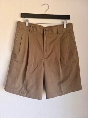 Nordstrom Smartcare Pleated Chino Shorts Khaki Wrinkle Free Cotton Twill, Sz 33W
